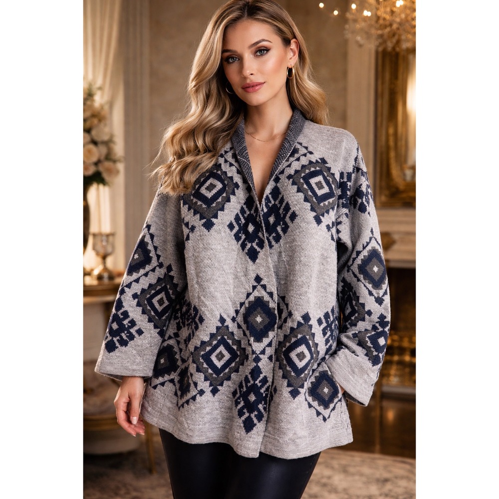 Bartolini Italy Wool Blend Southwestern Open Cardigan Sweater SZ Medium HYGGE
